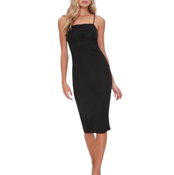 Forever 21 Black Spaghetti Straps Rib-knit Bodycon Dress Size Small - Picture 2 of 8